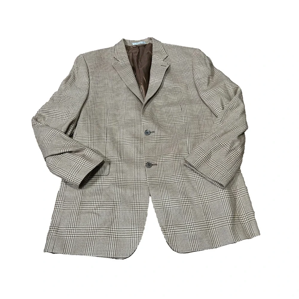 Lauren Ralph Lauren Mens Silk Wool Brown Plaid Classic Sport Blazer Coat‎ Sz 42L